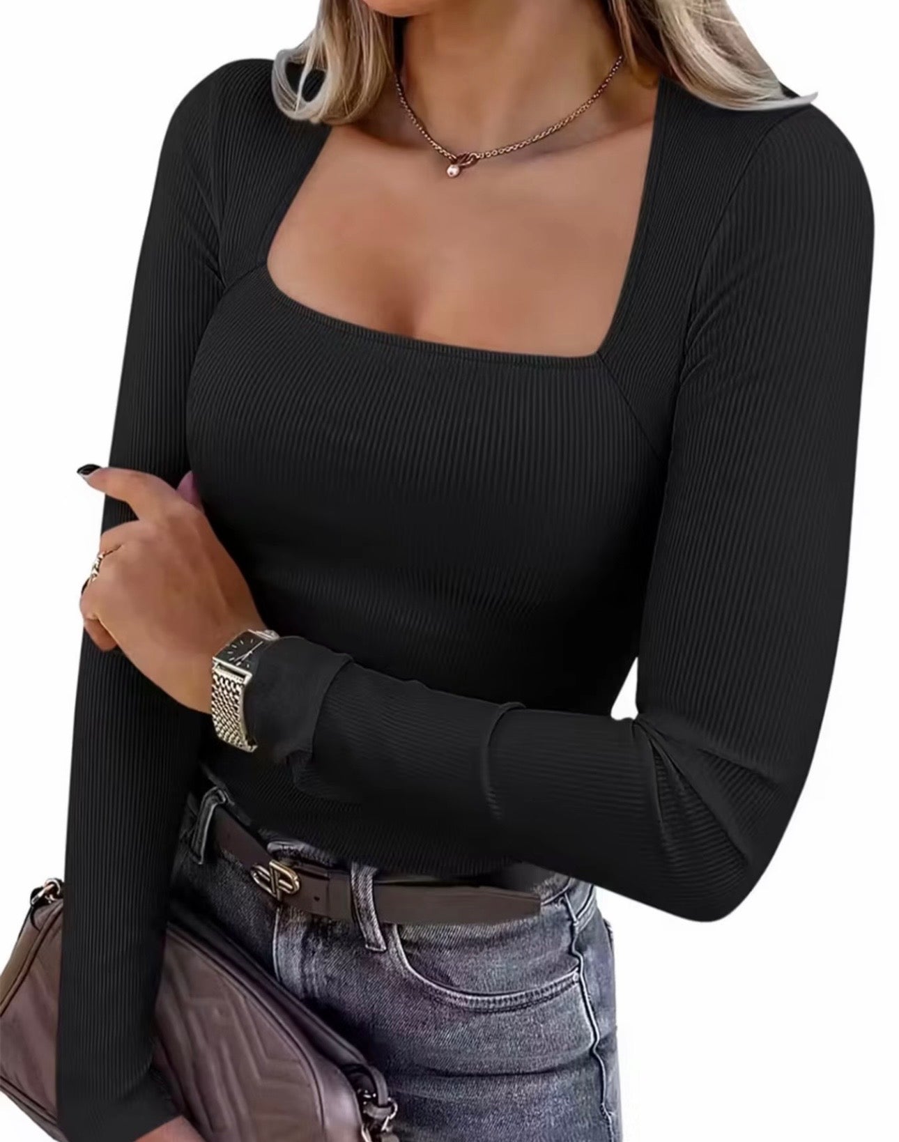 Long sleeve square neck t-shirt